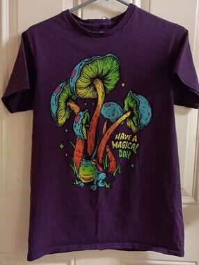 2/$10 Purple Trippy Colorful Mushrooms Graphic Tee